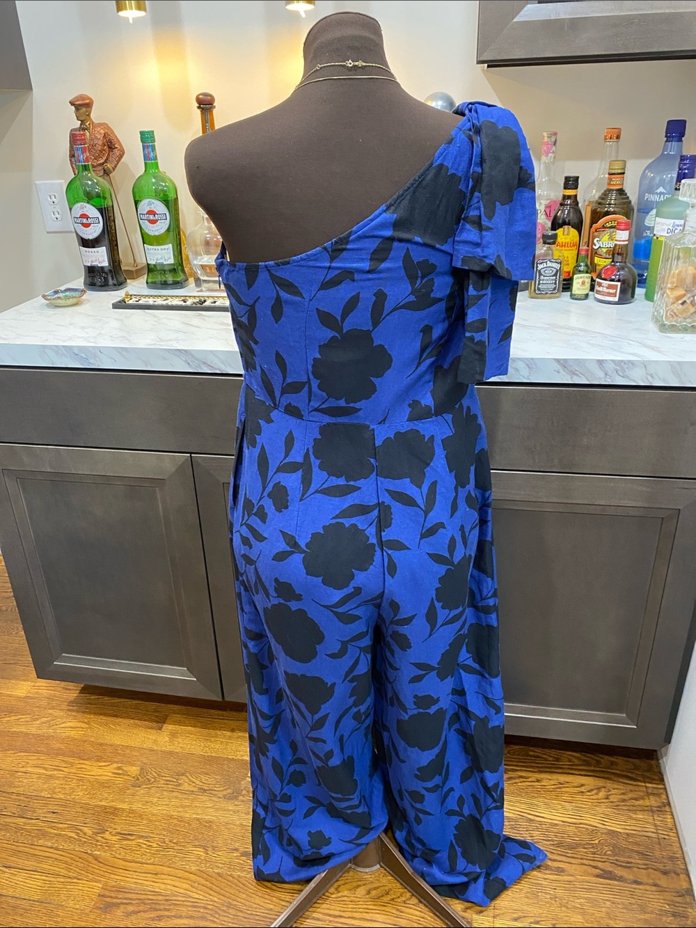 Kate Spade One-Shoulder bow Blue Floral Wide-Leg Jumpsuit coastal cottagecore - Picture 13 of 17
